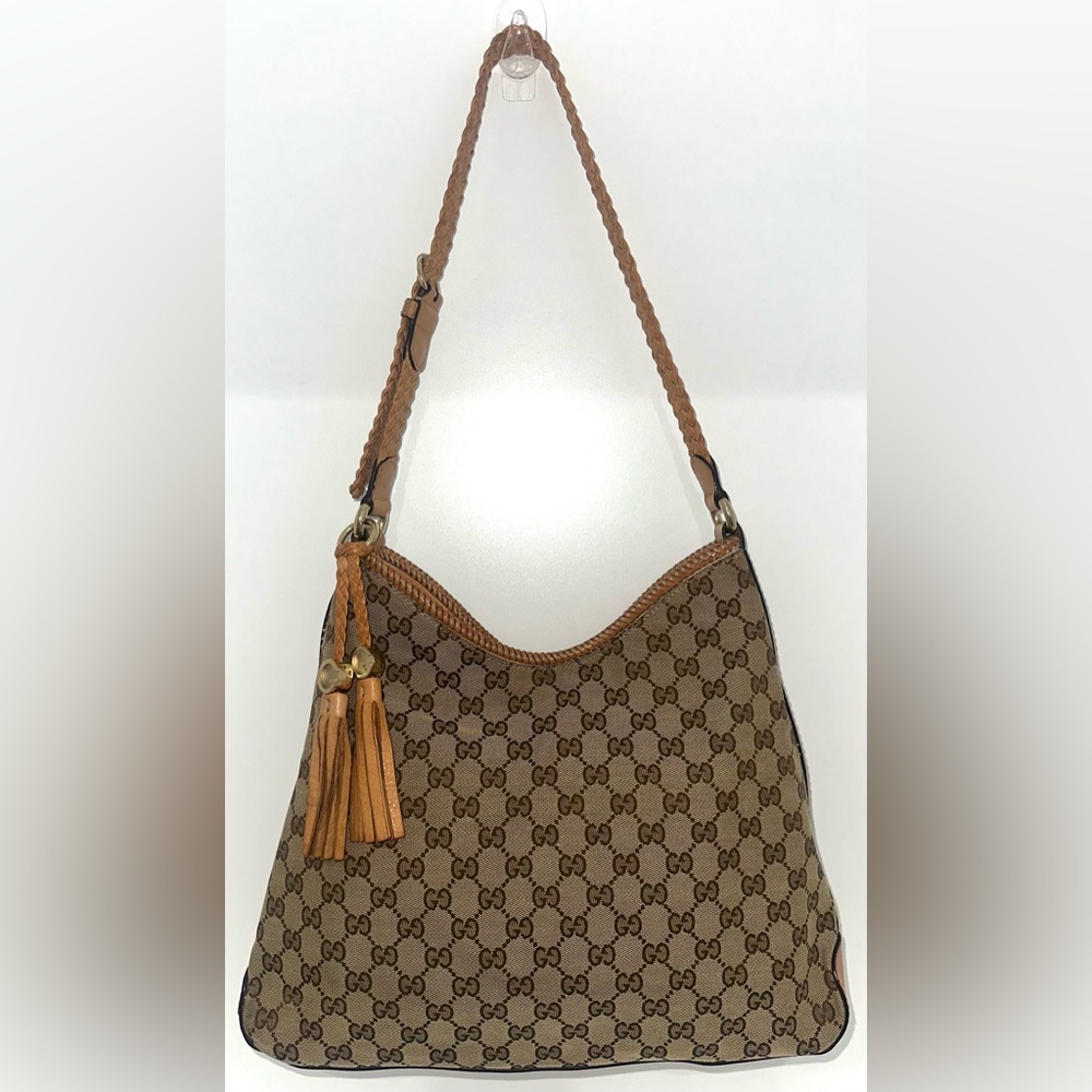 Gucci Tan and Brown Hobo Bag with Tassel